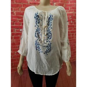 Vintage America Medium Woman Top Boho Pheasant Cotton 3/4 Sleeve  NEW ( B2)